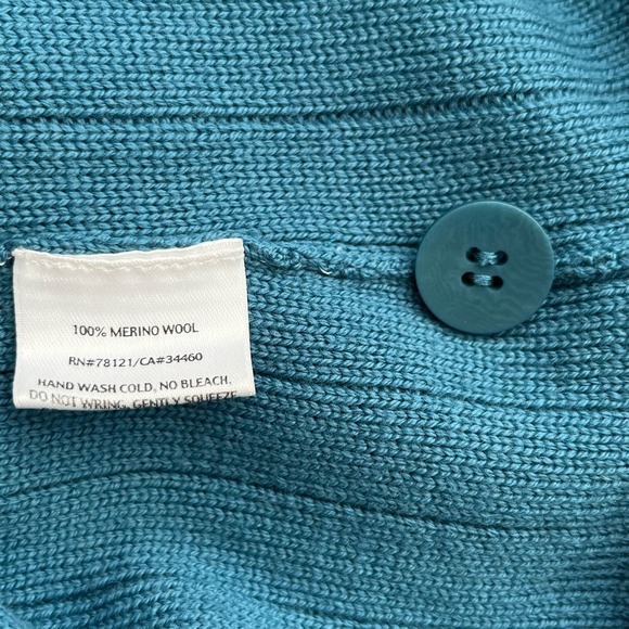 Eileen Fisher Merino Wool Ribbed Single‎ Button Cardigan in Teal, Size Medium - Picture 10 of 12